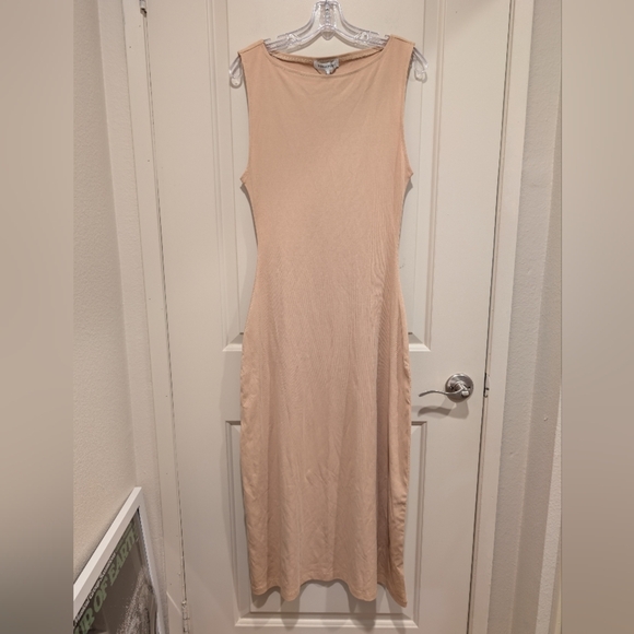 Weworewhat Boat Neck Midi Beige Classic Elegant Dress Size Large - Picture 6 of 12